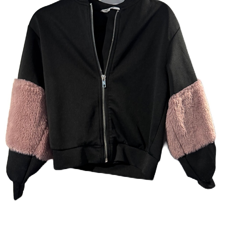 Black and Pink Faux Fur girls Jacket